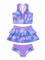 Maillot de Bain Fille 3 Pièces – Motif Galaxy Violet