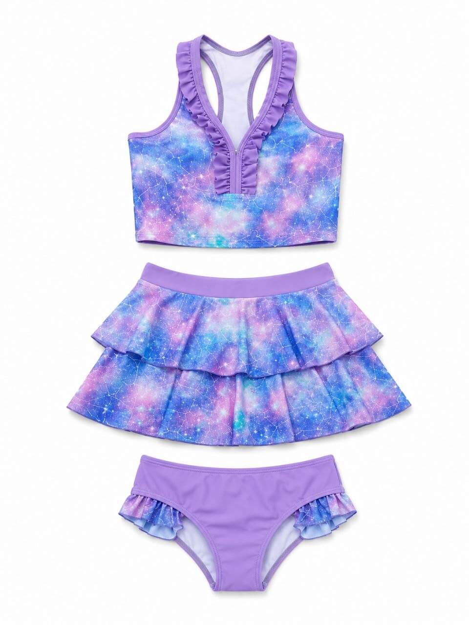 IMAGE 2026-07-12 11:33:17 Maillot de Bain Fille 3 Pièces – Motif Galaxy Violet - Image 1