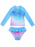 Maillot de Bain Fille Anti-UV 2 Pièces – Dégradé Bleu & Rose
