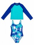 Maillot de Bain Fille 2 Pièces avec T-shirt Anti-UV – Motif Tropical