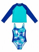 Maillot de Bain Fille 2 Pièces avec T-shirt Anti-UV – Motif Tropical