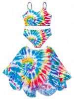 Maillot de Bain Fille 3 Pièces avec Paréo – Collection Tie-Dye