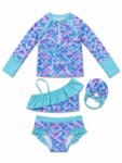 Maillot de Bain Fille 4 Pièces avec Bonnet – Motif Sirène