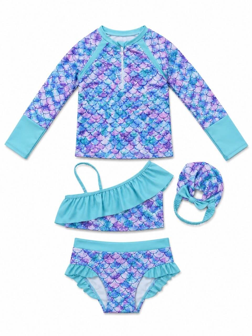 IMAGE 2026-07-12 13:54:56 Maillot de Bain Fille 4 Pièces avec Bonnet – Motif Sirène - Image 1