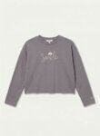 Sweat-shirt court gris "Smile" brodé - Fille