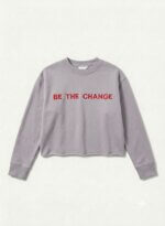 Sweat-shirt gris message relief "BE THE CHANGE" - Fille / Femme
