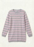 Robe pull en maille rayée avec poches chat - George (Rose & Gris)