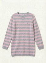 Robe pull en maille rayée avec poches chat - George (Rose & Gris)