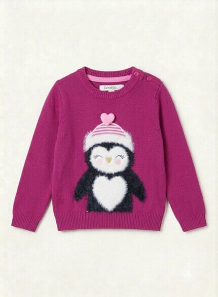 Pull en maille bébé/fille motif pingouin - George Bordeaux