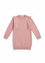 Robe pull en maille fille à manches longues (Rayée Marinière / Rose Poudré) - Image 3