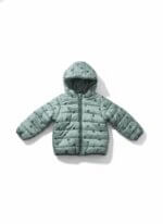 Doudoune matelassée à capuche bébé/enfant motif oursons (Vert Sauge / Camel)