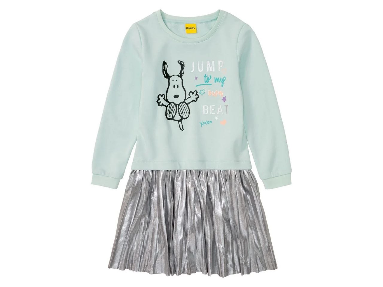 IMAGE 2026-08-11 16:03:40 Robe bimatière fille Peanuts - Haut sweat-shirt & Jupe plissée argentée - Image 1