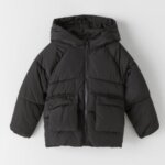 Doudoune matelassée à capuche enfant avec grandes poches - Noir / Rose Poudré