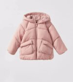 Doudoune matelassée à capuche enfant avec grandes poches - Noir / Rose Poudré - Image 4