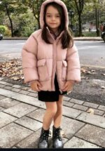 Doudoune matelassée à capuche enfant avec grandes poches - Noir / Rose Poudré - Image 6