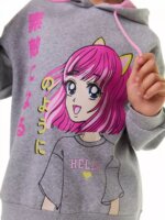 Sweat à capuche fille imprimé Manga / Anime - Gris Chine & Rose - Image 3