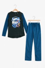 Ensemble pyjama / Homewear 2 pièces imprimé chat DJ - Rose & Gris / Noir & Bleu Canard - Image 2