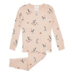 Ensemble pyjama ajusté 2 pièces en maille côtelée - Imprimé Guirlandes Festives / chats