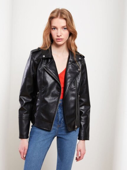 Veste perfecto en similicuir - Vert Sauge / Noir / Rose Poudré