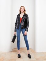 Veste perfecto en similicuir - Vert Sauge / Noir / Rose Poudré - Image 3