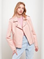 Veste perfecto en similicuir - Vert Sauge / Noir / Rose Poudré - Image 4