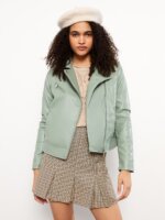 Veste perfecto en similicuir - Vert Sauge / Noir / Rose Poudré - Image 6