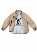 Ensemble 2 pièces veste Teddy universitaire et t-shirt à logo - Marron / Bleu Marine / Beige - Image 6