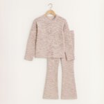 Ensemble 2 pièces en maille côtelée chine - Pull et pantalon évasé