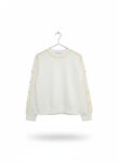 Sweat-shirt col rond blanc - Détails liseré jaune et boutons-pression le long des manches