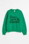 Sweat-shirt col rond imprimé vintage - Slogan & Motifs Solaires (Gris, Crème ou Vert)