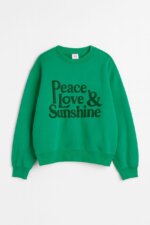 Sweat-shirt col rond imprimé vintage - Slogan & Motifs Solaires (Gris, Crème ou Vert)