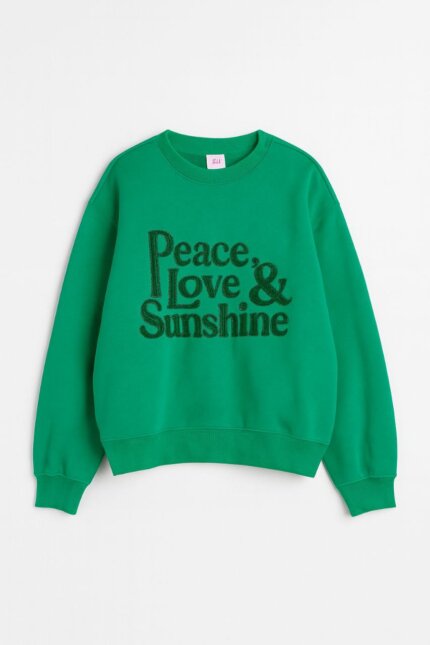 Sweat-shirt col rond imprimé vintage - Slogan & Motifs Solaires (Gris, Crème ou Vert)