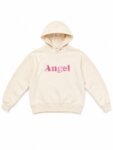 Sweat à capuche enfant crême - Inscription "Angel" Rose