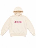 Sweat à capuche enfant crême - Inscription "Angel" Rose