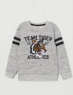 Sweat-shirt enfant "Team Tiger Athletics" - Rayures style Varsity (Gris ou Jaune Moutarde)