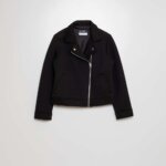Veste style perfecto enfant en molleton - Fermeture zippée asymétrique (Noir ou Coral / Rose)