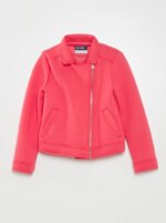 Veste style perfecto enfant en molleton - Fermeture zippée asymétrique (Noir ou Coral / Rose) - Image 3