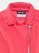 Veste style perfecto enfant en molleton - Fermeture zippée asymétrique (Noir ou Coral / Rose) - Image 7