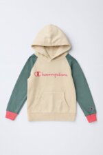 Sweat à capuche enfant Champion - Style Color-Block Raglan (Écru, Vert Sauge & Rose)
