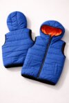 Doudoune sans manches à capuche enfant - Bleu Roi & Doublure Orange Fluoyant