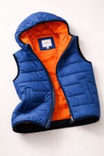 Doudoune sans manches à capuche enfant - Bleu Roi & Doublure Orange Fluoyant - Image 3