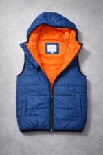 Doudoune sans manches à capuche enfant - Bleu Roi & Doublure Orange Fluoyant - Image 4