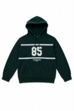 Sweat à capuche femme - Style Uni Minimaliste ou Esprit Campus "85" (Rose Poudré / Vert Sapin)