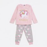 Pyjama Enfant Pepco - Licorne & Arc-en-Ciel en Pyjama Polar Doudou (Rose & Gris)