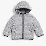 Doudoune Matelassée à Capuche Enfant - Veste Inter-Saison Finitions Contrastées (Gris Clair / Noir)