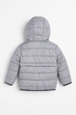 Doudoune Matelassée à Capuche Enfant - Veste Inter-Saison Finitions Contrastées (Gris Clair / Noir) - Image 3