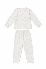 Ensemble Pyjama Enfant Deux Pièces - Coton Doux à Motif Petites Fleurs (Gris Clair / Blanc)