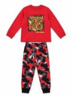 Ensemble Pyjama Garçon 2 Pièces - Imprimé Camouflage & Messages Dynamiques (Rouge ou Bleu)
