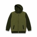 Veste Hybride Bimatière Enfant à Capuche - Sweat & Bodywarmer Matelassé (Vert Olive / Kaki)