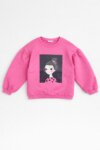 Sweat Fille Rose Bonbon - Manches Bouffantes & Imprimé Portrait Mode